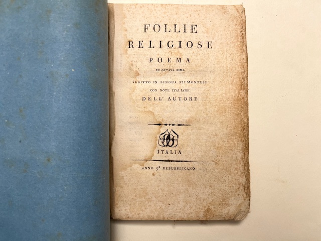 Follie religiose. Poema in ottava rima scritto in lingua piemontese